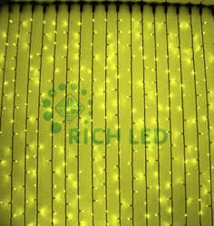 Светодиодный занавес Rich LED 2*3 м, флэш, колпачок, ЖЕЛТЫЙ, белый провод
