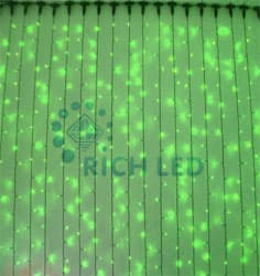 Светодиодный занавес Rich LED 2*9 м, ЗЕЛЕНЫЙ, черный провод