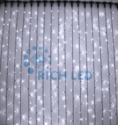 Светодиодный занавес Rich LED 2*2 м, флэш, колпачок, БЕЛЫЙ, белый провод