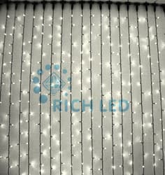 Светодиодный занавес Rich LED 2*3 м, флеш, БЕЛЫЙ ТЕПЛЫЙ, прозрачный провод