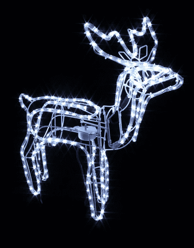 Светящаяся фигура олень с рогами, Белый, 9м, 3D голова двигается, высота 0,88м, коробка 4 шт., шт.