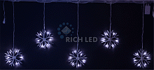 Светодиодные подвески Rich LED Снежинки 3*0.7 м БЕЛЫЙ, с контрол, соед., белый провод