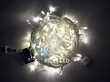 Светодиодная гирлянда Rich LED 10 м, 220В, флэш, ТЕПЛЫЙ БЕЛЫЙ, прозрачный провод