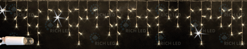 Светодиодная бахрома Rich LED 3*0.5 м, колпачок, ТЕПЛ. БЕЛЫЙ, прозрачный провод