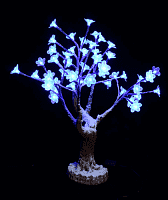 Световое дерево Синий цветок 50 см, 50 синих цветков, ствол коричневый заснеженный.