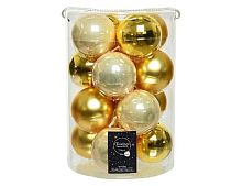 Набор стеклянных шаров Коллекция ЗОЛОТИСТАЯ ГАММА, матовые, эмалевые, 80мм, 16шт Kaemingk (Decoris)