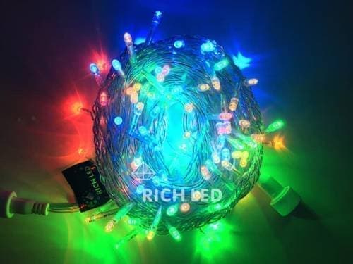 Светодиодная гирлянда Rich LED 10 м, 220В, МУЛЬТИ, прозрачный провод