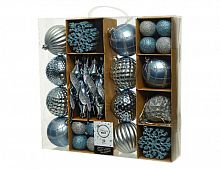 Набор елочных игрушек Glory Brilliance 50 шт голубой с серебром, 4-15 см, пластик (Kaemingk)
