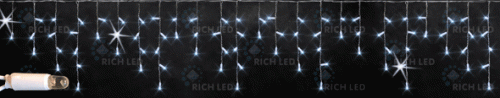 Светодиодная бахрома Rich LED 3*0.5 м, колпачок, БЕЛЫЙ, прозрачный провод