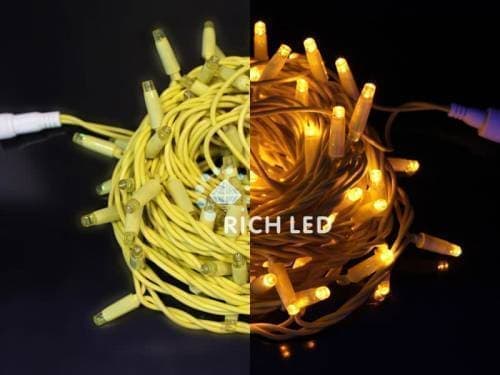Светодиодная гирлянда Rich LED 10 м, 24В, ЖЕЛТЫЙ, желтая резина