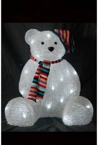 Акриловая фигура Медведь в шляпе и шарфе. 120 белых светодиодов. Размер 37 * 27 * 36 см