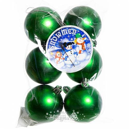 Набор пластиковых матовых шаров 60 мм зеленый, 6 шт, Snowmen (Snowmen)
