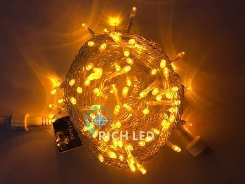 Светодиодная гирлянда Rich LED 10 м, 24В, ЖЕЛТЫЙ, прозрачка