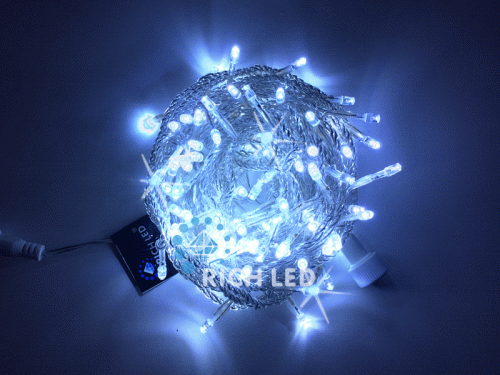 Светодиодная гирлянда Rich LED 10 м, 220В, флэш, БЕЛЫЙ, прозрачный провод