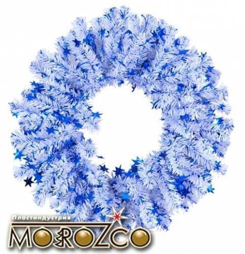 Венок новогодний 3 d 35, белый ПВХ  украшен синими звездами MOROZCO