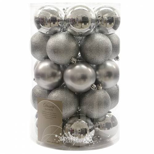 Набор пластиковых шаров Серебряная Коллекция 80 мм, 34 шт, mix (Kaemingk)