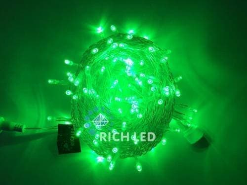 Светодиодная гирлянда Rich LED 10 м, 220В, ЗЕЛЕНЫЙ, прозрачный провод