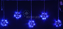Светодиодные подвески Rich LED Снежинки 3*0.7 м СИНИЙ, с контрол, соед., белый провод